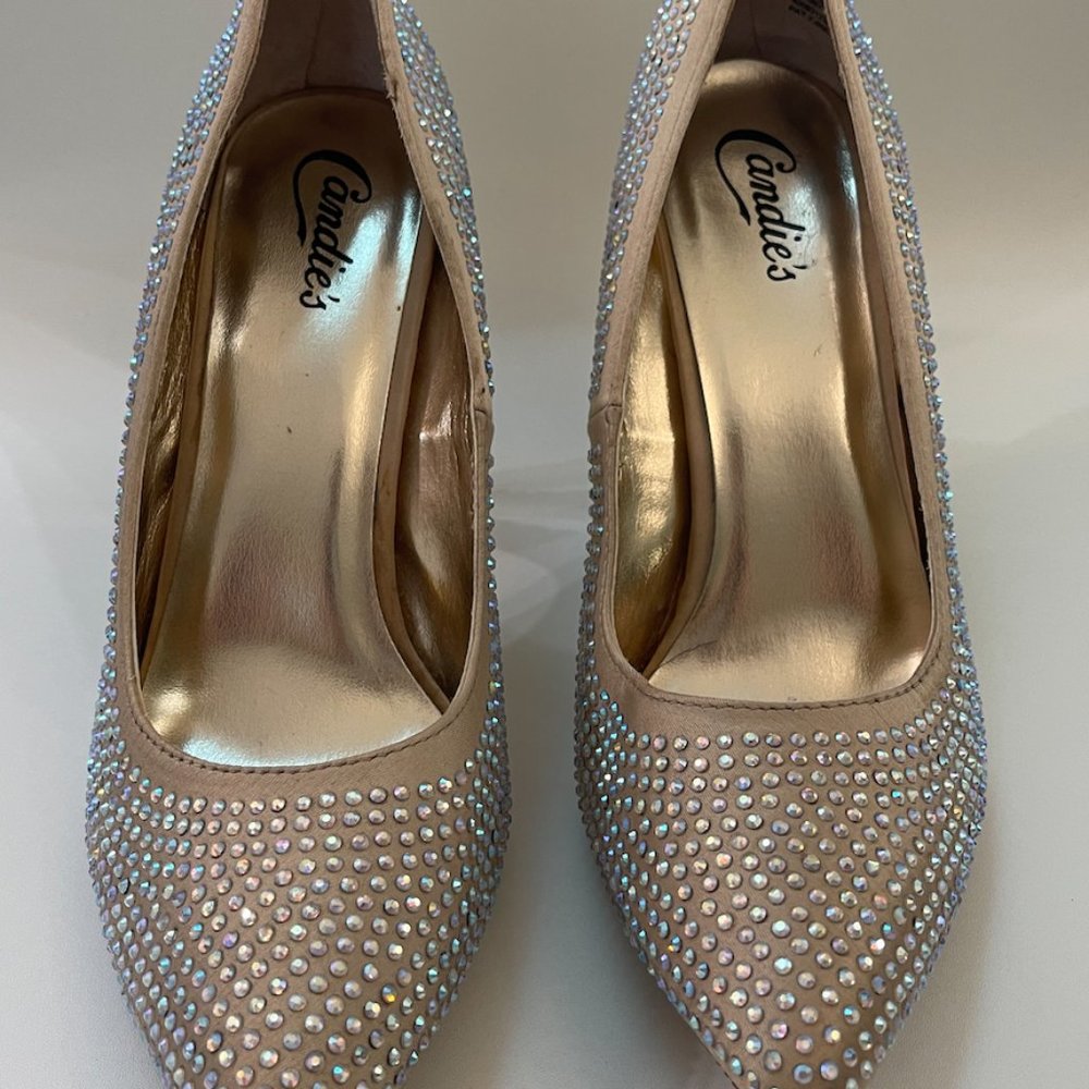Candie's Rhinestone Champagne Gold Heels Women size 10